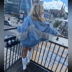Denim Rhinestone Fringe Jacket!